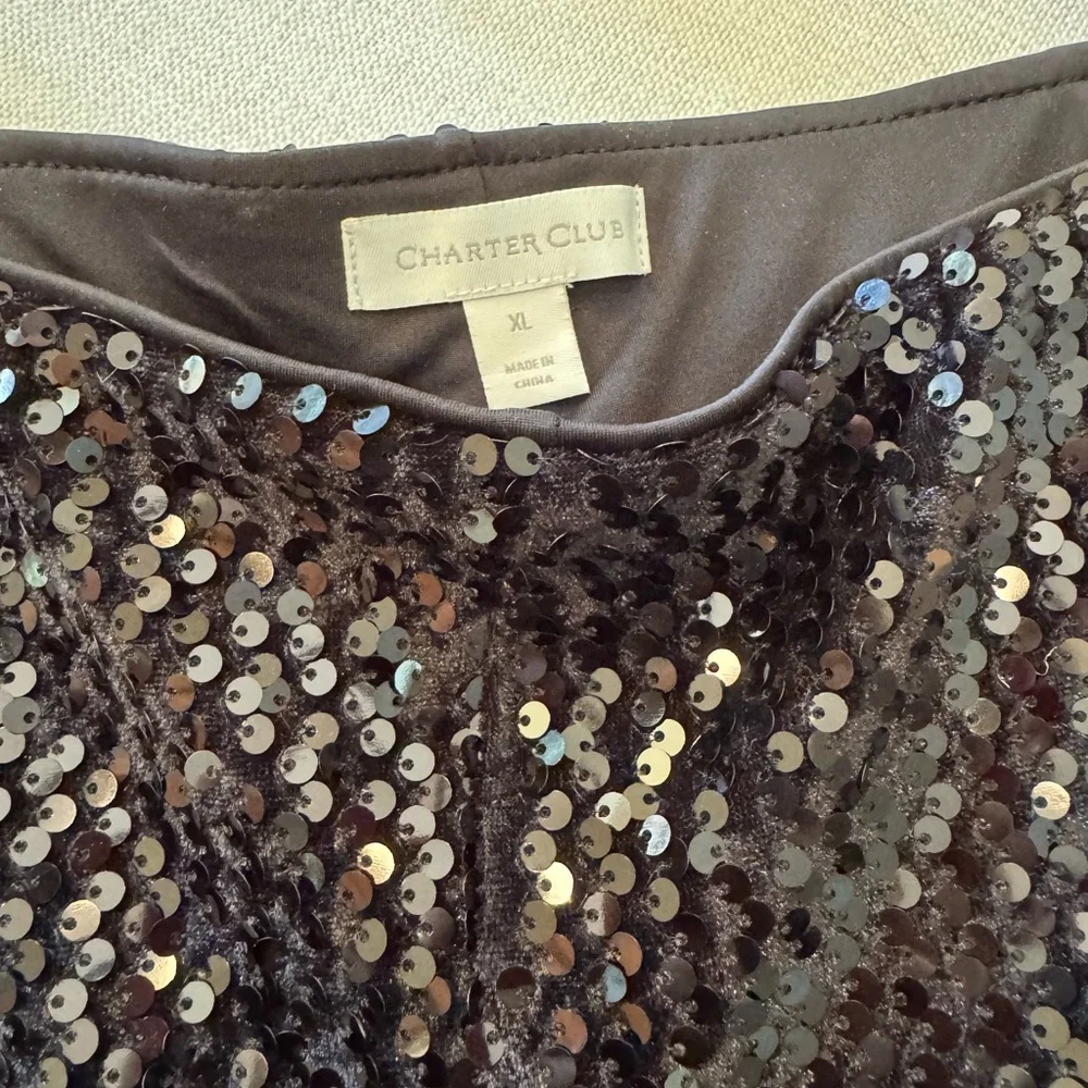 Charter Club Black Sequin Women's Pants, elastic waist, size XL - Picture 4 of 5